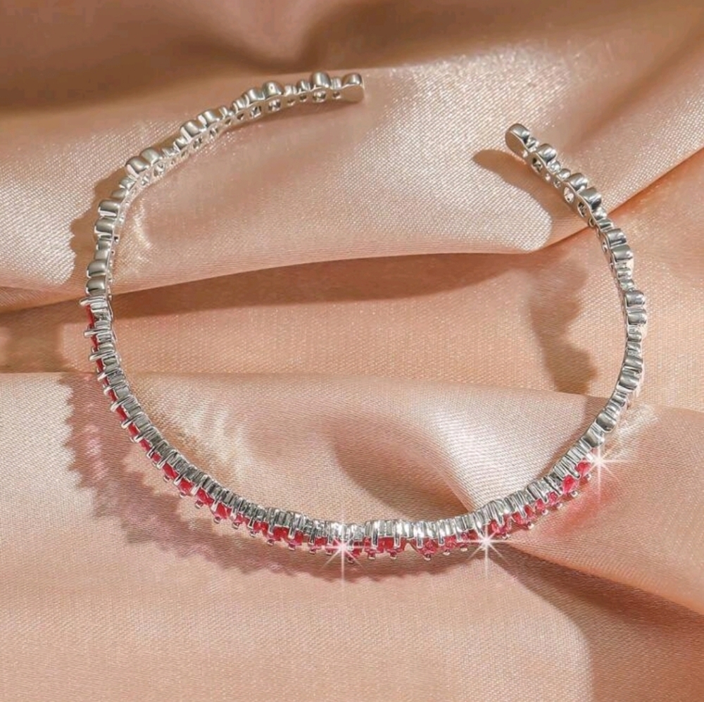 #49 Full Star Zirconia Open Bracelet, Copper, with Sparkling Stones - Picture 12 of 14